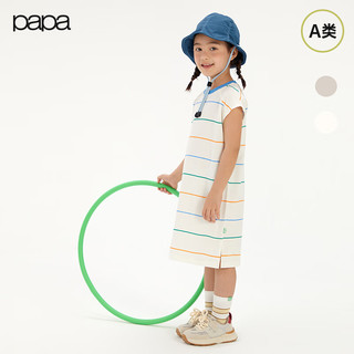 papa【pao】爬爬夏季儿童细条纹印花学院风连衣裙女大童洋气可爱 灰色 80cm