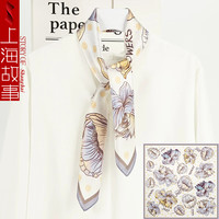 上海故事真丝丝巾女小方巾2024春夏桑蚕丝中方巾 静听花语 米色