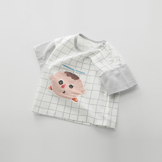 巴厘小猪（BALIPIG）巴厘小猪男童短袖t恤薄款婴儿单件上衣 灰白格 100cm
