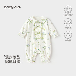 babylove婴儿连体衣女宝宝春秋纯棉哈衣洋气甜美爬服公主衣服春装 漫步芳丛 90cm