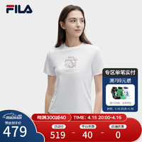 FILA 斐乐 女子针织短袖衫2024夏时尚休闲舒适简约纯棉T恤 皓日白-WT 180/96A/XXL