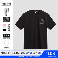 马克华菲【冰氧吧】短袖T恤男2024春夏圆刺绣领透气舒适休闲男士T恤衫 001黑色 XL