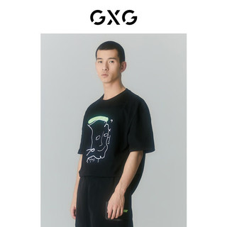 GXG奥莱 多色多款简约休闲宽松圆领短袖T恤男士合集 2024年夏季 灰底绿条纹T恤GD1440569C 180/XL