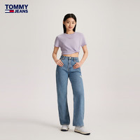 TOMMY JEANS【美式休闲】24春夏女装纯棉平纹针织净色刺绣T恤17828 浅紫色W06 S