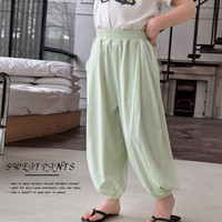 图图小象儿童裤子2024夏季宽松女童防蚊裤凉感舒适休闲束脚长裤薄款 绿色 110码 身高约110cm