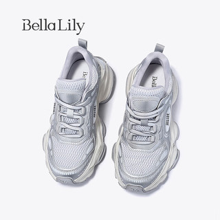Bella Lily2024春季增高银色脏脏鞋女透气老爹鞋网面运动鞋子 银色 35
