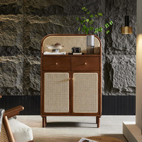 藤匠师侘寂风日式藤实木餐边柜原木风置物边柜客厅储物柜鞋柜玄关斗柜 藤餐边柜(胡桃色)