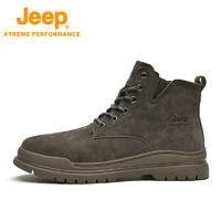 Jeep 吉普 冬季高帮马丁靴男户外防滑耐磨徒步登山鞋加绒保暖工装靴