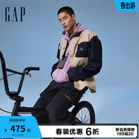 Gap男装2024春季logo撞色拼接口袋长袖翻领外套夹克877196 浅卡其 165/88A (S) 亚洲尺码