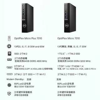 戴尔(DELL)OptiPlex7000MFF/7010MFF Plus13代商用办公财务线上会议迷你mini主机台式电脑小机箱i9-13900T/64G/1T/集显+WIFI蓝牙 单主机 (带原厂键鼠) WIN11