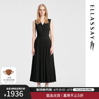 歌力思（ELLASSAY）2024春夏美拉德镂空百褶复古连衣裙女EWB351Y00800 经典黑 XS