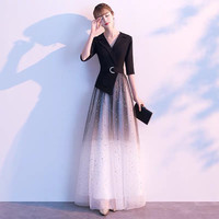 诺丽缇气质宴会晚礼服长款平时可穿主持人年会演出梦幻星空裙女 黑色长款 L