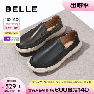 BeLLE 百丽 套脚商务鞋男2024春季牛皮革质感休闲皮鞋8FF01AM4 黑色 43