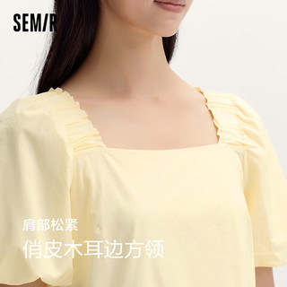 森马（Semir）连衣裙女温柔系木耳边方领2024夏季泡泡袖娃娃裙甜美可爱 淡黄31402 155/80A/S