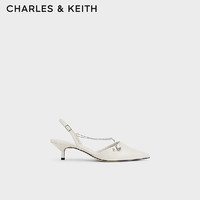 CHARLES&KEITH24夏尖头细跟后空交叉链条凉鞋女CK1-61720188 粉白色Chalk 40