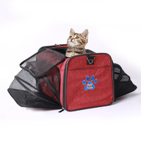 福乐迪双面拓展猫包狗包猫笼子宠物外出便携包宠物包航空包飞机包 酒红色