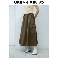 URBAN REVIVO 夏季女工装风口袋超宽松半裙 UWU540037 深棕绿  M