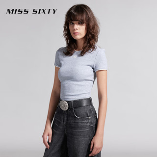 MISS SIXTY2024夏季T恤女短袖修身撞色复古正肩显瘦百搭短款 花灰 XS