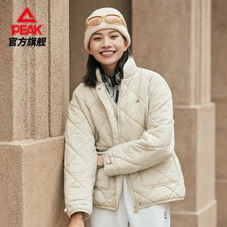 PEAK 匹克 运动薄棉服女2023秋冬新款菱格保暖防风棉服简约百搭开衫运动外套 白浅卡其 L