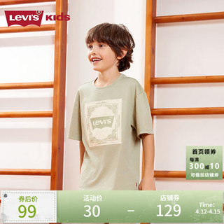 Levi's 李维斯 童装24夏季男童凉感腰果花T恤儿童复古短袖上衣 茶绿色 160/80