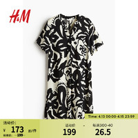H&M女装2024春季粘纤裙衫式连衣裙1214786 黑色/花卉 170/116