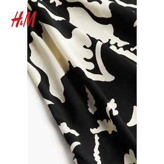 H&M女装2024春季粘纤裙衫式连衣裙1214786 黑色/花卉 170/116