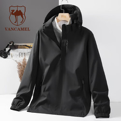 VANCAMEL 西域骆驼 男士冲锋衣春秋连帽外套运动户外情侣登山服夹克 女黑色 3XL