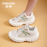 唐狮（TonLion）鞋子女鞋春夏季厚底老爹鞋女款透气网面鞋女士运动小白鞋 米色 39 39码