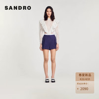SANDRO2024春夏女装法式简约高腰直筒条纹休闲短裤SFPSH00379 D234/深蓝色 34