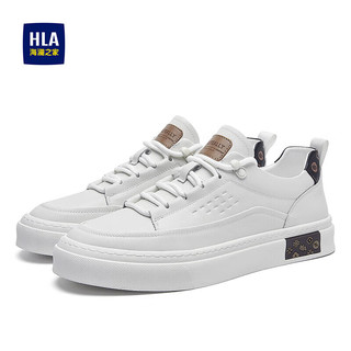 海澜之家HLA男鞋时尚舒适皮面休闲小白鞋耐磨板鞋HAABXM1DBI044 白色41