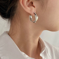 Trendolla 感交错金属耳圈女小众设计复古个性简约百搭气质耳针耳环耳饰