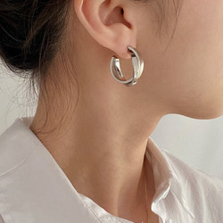 Trendolla 感交错金属耳圈女小众设计复古个性简约百搭气质耳针耳环耳饰