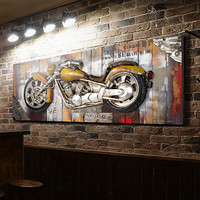 百特好工业风摩托车loft装饰画汽车酒吧挂画壁画浮雕立体木板画