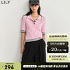 LILY2024夏女装美式复古撞色修身短款毛针织衫打底衫内搭上衣 122粉红 S