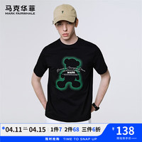 马克华菲【小熊印花】短袖T恤男2024春夏时尚百搭亲肤舒适休闲打底T衫 001黑色 XXL