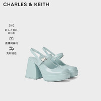 CHARLES&KEITH24夏方头粗高跟一字带玛丽珍凉鞋CK1-60361514 Blue蓝色 40