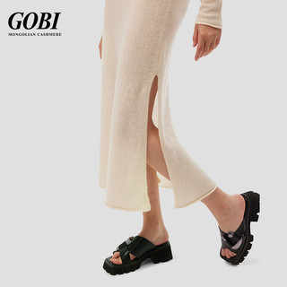 GOBI 戈壁2024夏季长袖纯色优雅时尚女士羊绒连衣裙 米白色 S