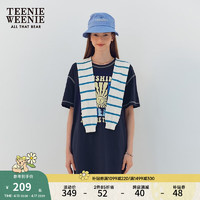 Teenie Weenie小熊2024年夏季撞色条纹镂空提花披肩时髦穿搭女 浅蓝色 155/XS