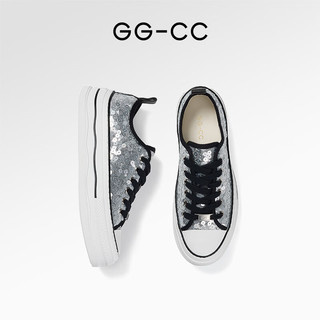 GG-CC【海洋之歌】夏季时尚厚底网面板鞋珠片休闲鞋女G24S2027 银色 38