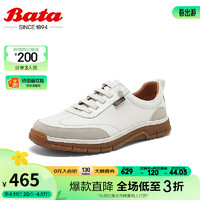 Bata 拔佳 木作休闲鞋男2024春商场透气舒适牛皮通勤运动鞋42932AM4 米色 38