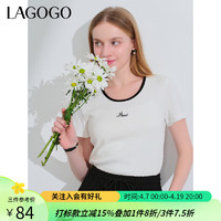 lagogo拉谷谷白色短款正肩T恤女2024夏百搭撞色修身针织短袖 本白色(V1) XL