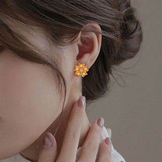 JOLEE耳钉女S925银时尚轻奢黄水晶爱心彩色宝石饰品耳环