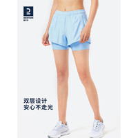 DECATHLON 迪卡侬 运动双层防走光女士跑步运动裤瑜伽速干裤冰蓝色XS-4739821