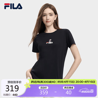 FILA 斐乐 官方女子短袖T恤2024夏季时尚运动兔子刺绣圆领丝柔棉套头衫