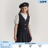 E·LAND KIDS 藤校少女童装24夏女童复古学院风衬衫短裙套装 Navy藏青色/59 160cm