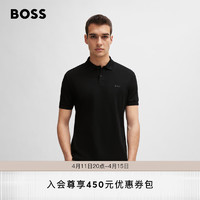 BOSS（服装） BOSS男士2024夏季同色系徽标装饰棉质珠地布Polo衫 001-黑色 EU:L