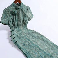 戚薇改良绿色旗袍夏季年轻款复古民国风日常可穿气质显瘦新中式连衣裙 绿色 M