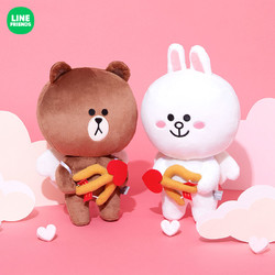 LINE FRIENDS 连我朋友 布朗熊丘比特站立公仔 爱心坐姿玩偶抱枕