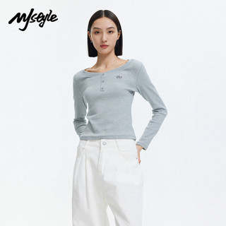 MJ STYLE mjstyle24年新款长袖T恤女春季美式紧身刺绣logo甜辣显瘦小上衣