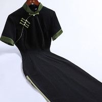 戚薇2024黑色旗袍年轻款女新中式改良高级感夏季连衣裙复古民国风   黑色 M